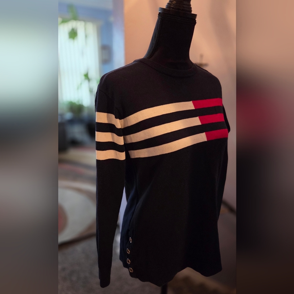 Tommy Hilfiger Navy Sweater with Cream Trim
